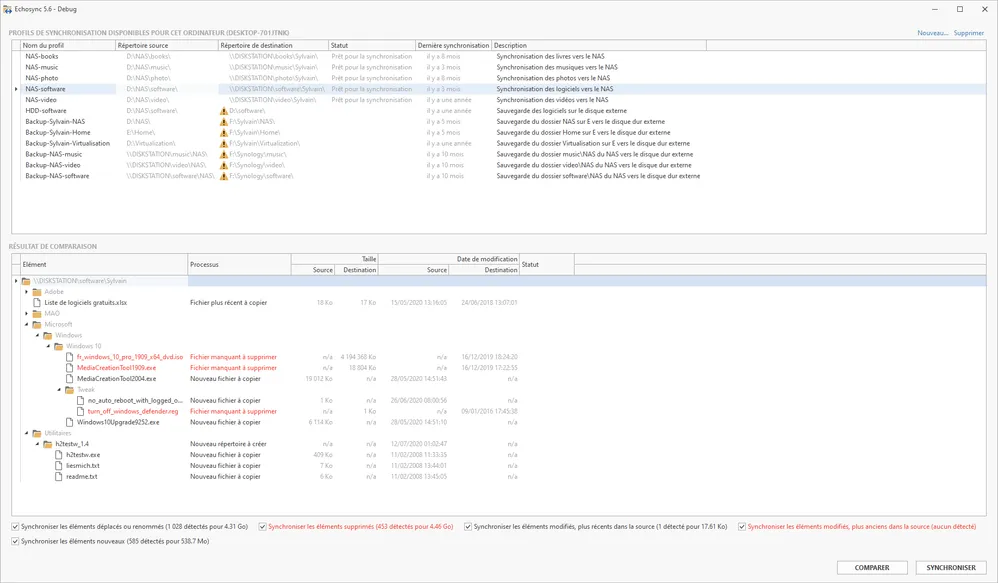 Capture d'écran de l'interface d'Echosync