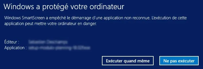 Alerte Windows SmartScreen